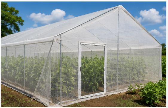 Greenhouse clad in insect netting
