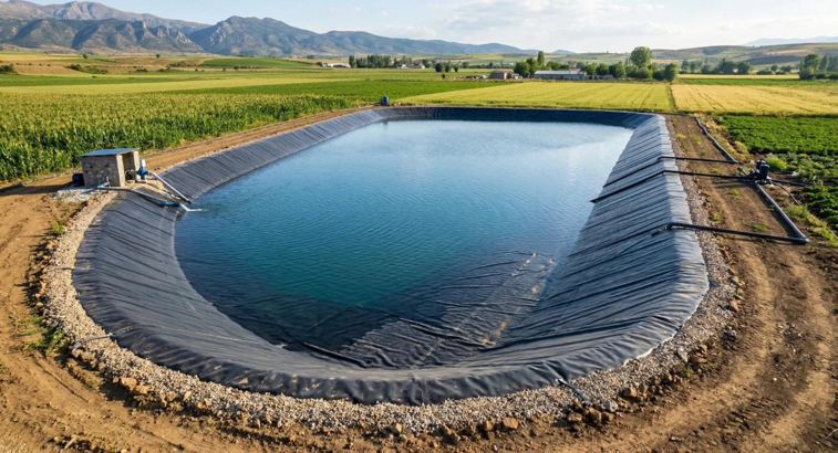 Large lined irrigation reservoir