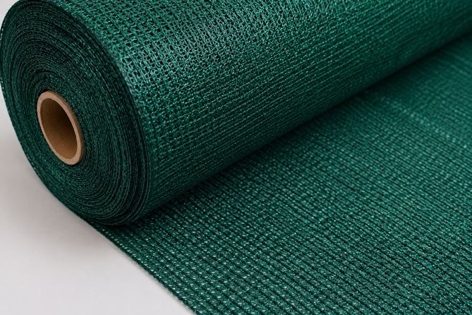 Roll of green knitted shade net
