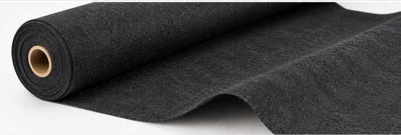 Roll of black needle-punched non-woven weed fabric